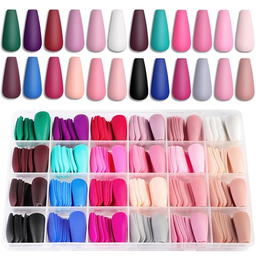 LADYING 24 Packs (576 PCS) Matt Sarg Nägel Zum Aufkleben Lang,Ballerina Full Cover Press on Nails Kit,Kunstnägel Fake Nails mit Nagelfeile,Coffin Fingernägel Künstliche Nägel für Frauen von LADYING