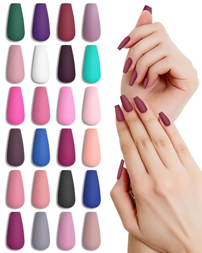 LADYING 24 Packs (576 PCS) Matt Sarg Nägel Zum Aufkleben Lang,Ballerina Press on Nails Kit,Hochwertig Kunstnägel Fake Nails mit Nagelfeile,Coffin Fingernägel Künstliche Nägel für Frauen von LADYING