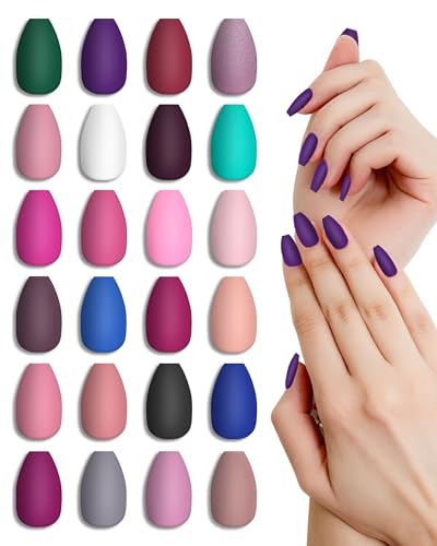 LADYING 24 Packs (576 PCS) Matt Sarg Nägel Zum Aufkleben Mittel,Ballerina Press on Nails Kit,Hochwertig Kunstnägel Fake Nails Short,Coffin Fingernägel Künstliche Nägel für Frauen von LADYING