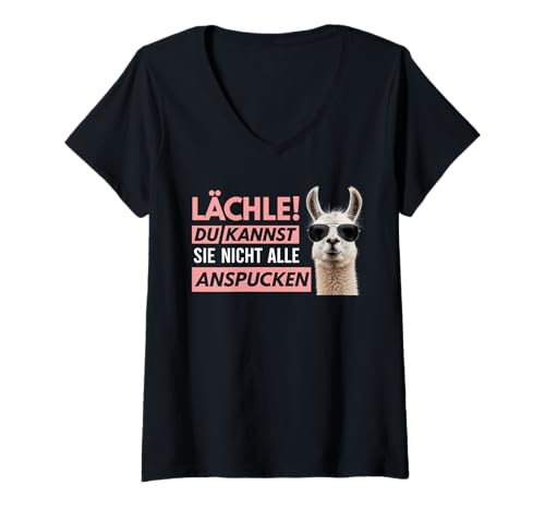 Damen LÄCHLE - DU Kannst SIE Nicht ALLE ANSPUCKEN. LAMA ALPAKA T-Shirt mit V-Ausschnitt Damen LÄCHLE - DU Kannst SIE Nicht ALLE ANSPUCKEN. LAMA ALPAKA T-Shirt mit V-Ausschnitt von LÄCHLE. DU KANNST SIE NICHT ALLE ANSPUCKEN - LAMA