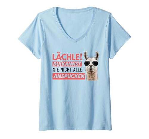 Damen LÄCHLE - DU Kannst SIE Nicht ALLE ANSPUCKEN. LAMA ALPAKA T-Shirt mit V-Ausschnitt Damen LÄCHLE - DU Kannst SIE Nicht ALLE ANSPUCKEN. LAMA ALPAKA T-Shirt mit V-Ausschnitt von LÄCHLE. DU KANNST SIE NICHT ALLE ANSPUCKEN - LAMA