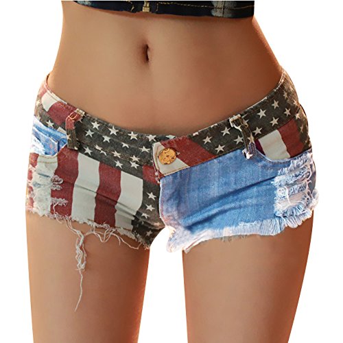 Andy's Share, Hot Sexy Damen American US Fahne Mini Jeans Shorts Pants, Denim Low Waist EU 32 von LAEMILIA