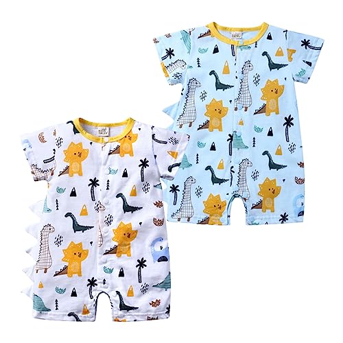 LAEMILIA 2PCS Baby Kurzarm Strampler Junge Mädchen Sommer Pyjama Schlafanzug Baumwolle Neugeboren Overalls mit Druckknopf Jumpsuit Kleinkind Cartoon Schlafstrampler Babykleidung Stil A 3-6 Monate von LAEMILIA