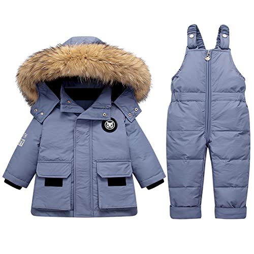 LAEMILIA 2pcs Baby Schneeanzug Set Winter Daunenjacke Kapuzenjacke + Skihose Overall Schneehosen Reißverschluss Bekleidungsset Kinder Skianzug Outfit von LAEMILIA