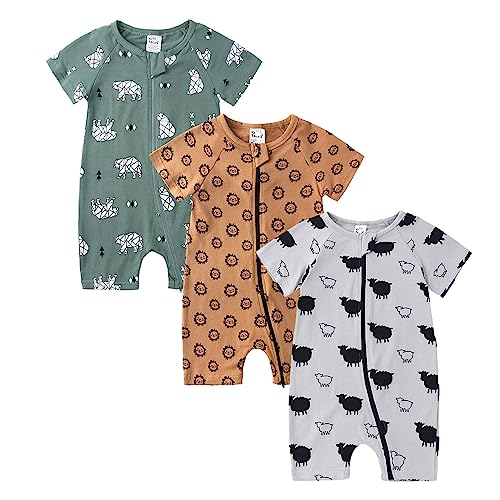 LAEMILIA 3PCS Baby Kurzarm Strampler Junge Mädchen Sommer Pyjama Schlafanzug Baumwolle Neugeboren Overalls Jumpsuit Kleinkind Cartoon Schlafstrampler Babykleidung mit Reißverschluss G1 3-6 Monate von LAEMILIA