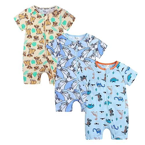 LAEMILIA 3PCS Baby Kurzarm Strampler Junge Mädchen Sommer Pyjama Schlafanzug Baumwolle Neugeboren Overalls Jumpsuit Kleinkind Cartoon Schlafstrampler Babykleidung mit Reißverschluss H1 6-9 Monate von LAEMILIA