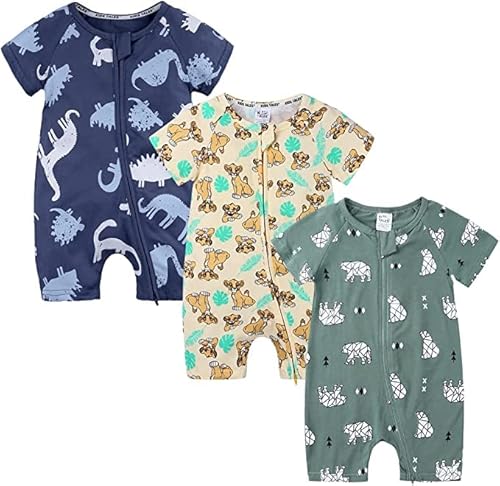 LAEMILIA 3PCS Baby Kurzarm Strampler Junge Mädchen Sommer Pyjama Schlafanzug Baumwolle Neugeboren Overalls Jumpsuit Kleinkind Cartoon Schlafstrampler Babykleidung mit Reißverschluss O 1-2 Jahre von LAEMILIA