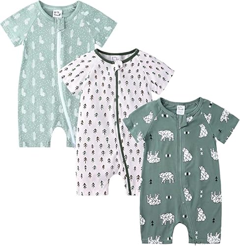 LAEMILIA 3PCS Baby Kurzarm Strampler Junge Mädchen Sommer Pyjama Schlafanzug Baumwolle Neugeboren Overalls Jumpsuit Kleinkind Cartoon Schlafstrampler Babykleidung mit Reißverschluss S 2-3 Jahre von LAEMILIA