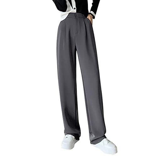 LAEMILIA Anzughose Damen High Waist elegant Lange Business Hose Straight Frauen Casual einfarbig Schlaghose Freizeithose Büro Pants mit Taschen Grau 34 von LAEMILIA