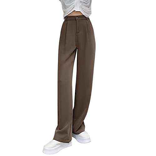 LAEMILIA Anzughose Damen High Waist elegant Lange Business Hose Straight Frauen Casual einfarbig Schlaghose Freizeithose Büro Pants mit Taschen Kaffee 34 von LAEMILIA