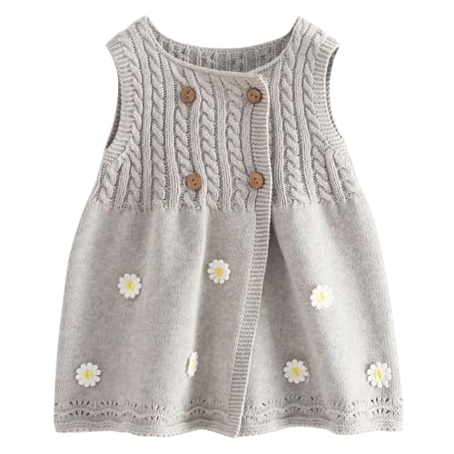 LAEMILIA Baby Lange Strickweste Mädchen Ärmellos Rundhals Pullunder Gestrickt Strickkleider Baumwolle Strickpullover für Herbst Frühling von LAEMILIA