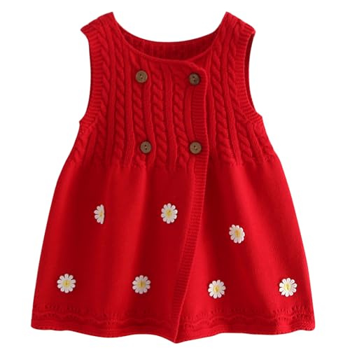 LAEMILIA Baby Lange Strickweste Mädchen Ärmellos Rundhals Pullunder Gestrickt Strickkleider Baumwolle Strickpullover für Herbst Frühling von LAEMILIA