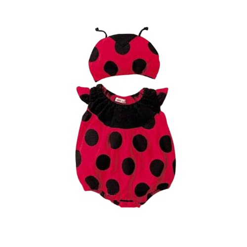 LAEMILIA Baby Strampler Kostüm ärmellos Jungen Mädchen Baumwolle Cartoon Jumpsuit Kleinkind Onesies mit Hut Kinderkostüme für Cosplay Fasching Karneval Fotoshooting Marienkäfer 6-12 Monate von LAEMILIA