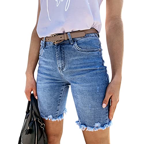 LAEMILIA Damen Capri Denim Stretch Bermuda Shorts Boyfriend Jeanshose mit Quaste von LAEMILIA