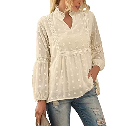 LAEMILIA Damen Chiffon Bluse Langarmshirt V Ausschnitt Tunika Shirt Hemd Oberteil von LAEMILIA