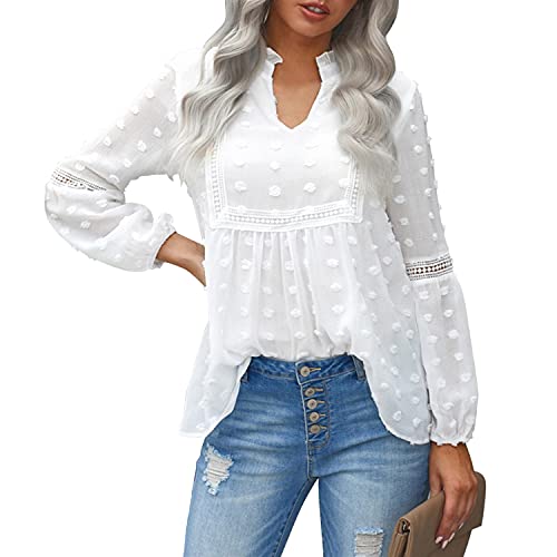 LAEMILIA Damen Chiffon Bluse Langarmshirt V Ausschnitt Tunika Shirt Hemd Oberteil von LAEMILIA