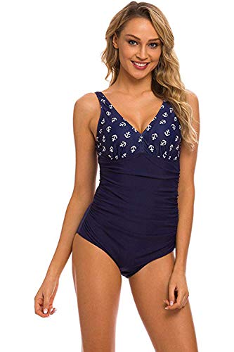 LAEMILIA Damen Einteiler Badeanzug Anker Motiv Sexy Schwimmanzug Figuroptimizer Bademode Vintage Strandmode von LAEMILIA