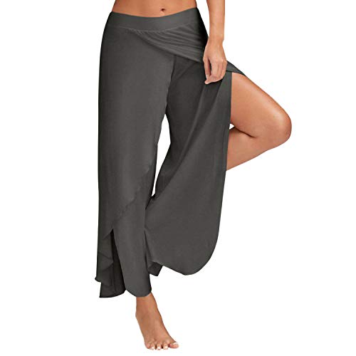 LAEMILIA Damen Harem Hippie mit Schlitz Yogahosen Sport Pumphose Marlene Hose Dunkelgrau 2XL von LAEMILIA