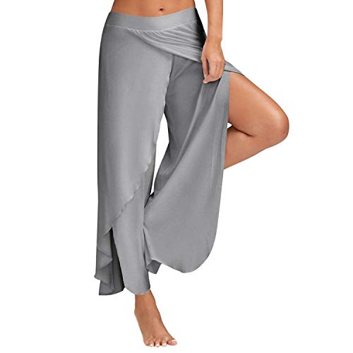 LAEMILIA Damen Harem Hippie mit Schlitz Yogahosen Sport Pumphose Marlene Hose Grau 2XL von LAEMILIA