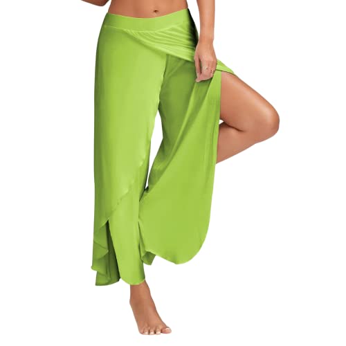 LAEMILIA Damen Harem Hippie mit Schlitz Yogahosen Sport Pumphose Marlene Hose Hellgrün 4XL von LAEMILIA