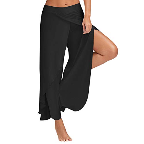 LAEMILIA Damen Harem Hippie mit Schlitz Yogahosen Sport Pumphose Marlene Hose Schwarz 3XL von LAEMILIA