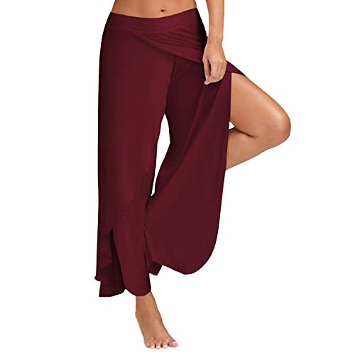 LAEMILIA Damen Harem Hippie mit Schlitz Yogahosen Sport Pumphose Marlene Hose Weinrot 4XL von LAEMILIA