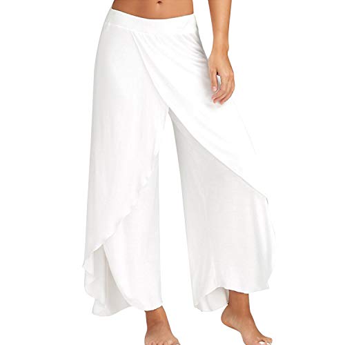 LAEMILIA Damen Harem Hippie mit Schlitz Yogahosen Sport Pumphose Marlene Hose Weiß L von LAEMILIA