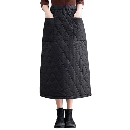 LAEMILIA Damen Isolierter langer Daunenrock Elastische Taille Winter Winddicht Warm Gepolstert Hohe Taille A-Linie Rock Schnee Outdoor, a, 40 von LAEMILIA