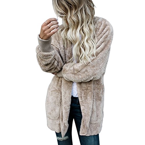 LAEMILIA Damen Jacke in Felloptik Mantel mit Kapuzen Lang Cardigan Pelz Fell Hooded Warm Elegant Wintermantel Kunstpelz Weich Coat Jack von LAEMILIA