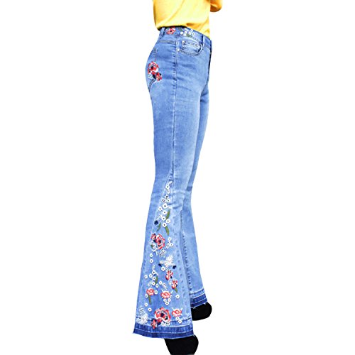 LAEMILIA Damen Jeans Blumen Stickerei Slim Fit Schlaghosen Skinny Beiläufig Stretch Retro Stil Boyfriend Schlagjeans von LAEMILIA