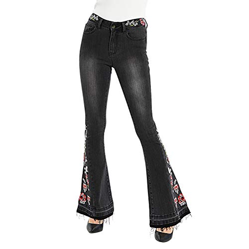 LAEMILIA Damen Jeans Blumen Stickerei Slim Fit Schlaghosen Skinny Beiläufig Stretch Retro Stil Boyfriend Schlagjeans von LAEMILIA