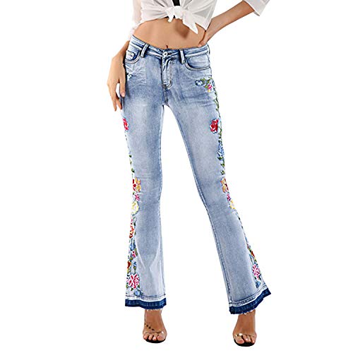 LAEMILIA Damen Jeans Blumen Stickerei Slim Fit Schlaghosen Skinny Beiläufig Stretch Retro Stil Boyfriend Schlagjeans von LAEMILIA