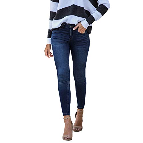 LAEMILIA Damen Jeans Hose Stretch Skinny Slim Fit Jeanshose mit Niedriger Taille aus Denim in Blau Schwarz von LAEMILIA