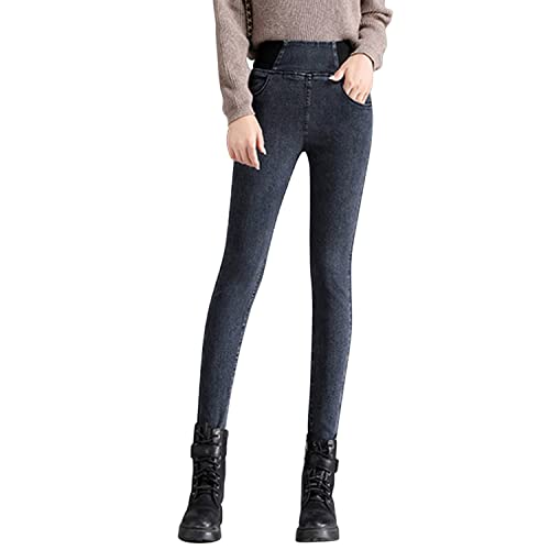 LAEMILIA Damen Jeans Leggings Stretch Thermojeans gefüttert mit Taschen Slim Straight Fit Jeanshose Gummibund für Winter von LAEMILIA