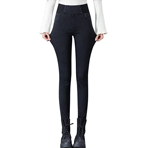 LAEMILIA Damen Jeans Leggings Stretch Thermojeans gefüttert mit Taschen Slim Straight Fit Jeanshose Gummibund für Winter von LAEMILIA