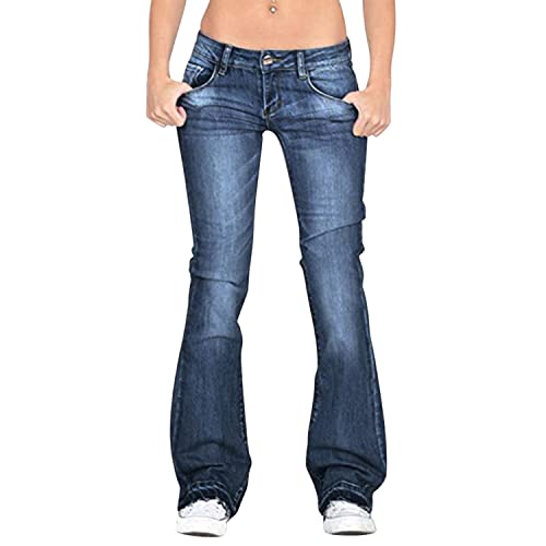 LAEMILIA Damen-Jeans mit niedrigem Bund, Bootcut, dehnbar, ausgestellt, Denim-Hose, zum Überziehen, dunkelblau, 34 von LAEMILIA