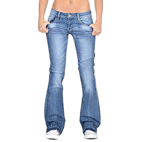 LAEMILIA Damen Jeans mit niedriger Taille, Bootcut Premium Stretch, Flare Denim-Hose zum Überziehen, hellblau, 44 von LAEMILIA