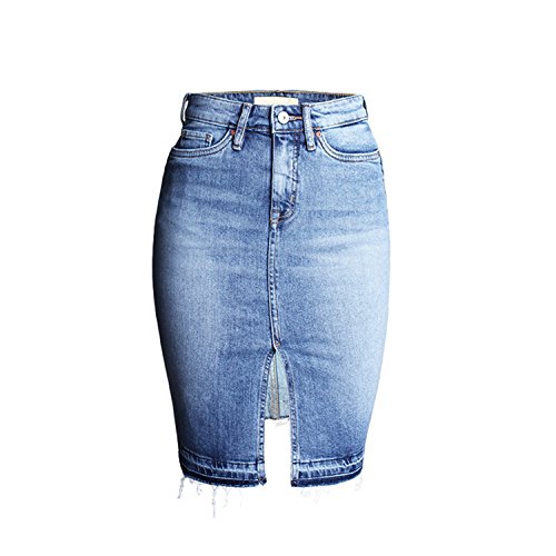 LAEMILIA Damen Jeansrock Hohe Taille Bleistift kurzen Minirock Slim Fit Used-Look Quaste Beiläufig Denim Rock von LAEMILIA