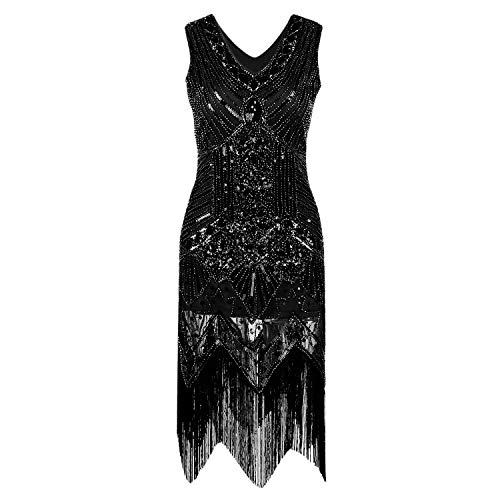 LAEMILIA Damen Kleid Abendmode Ärmellos Cocktailkleid Partykleid 1920er Jahre Vintage Pailletten Fransen Cocktail Great Gatsby Party Kleider von LAEMILIA