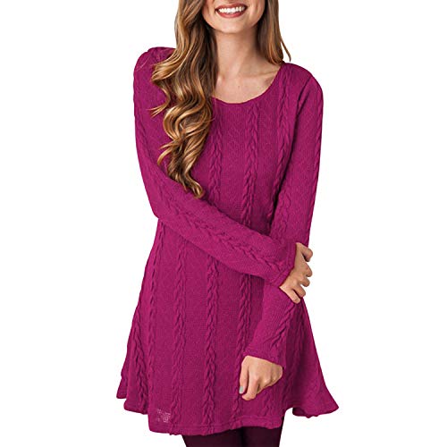 LAEMILIA Damen Kleid Lang Ärmel Strickkleid Frauen Knielang Kleider Rundhalsausschnitt Einfarbig Zopfmuster Winter Herbst Freizeitkleid von LAEMILIA