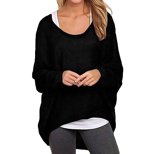 LAEMILIA Damen Langarm Casual Oversize T-Shirt Lose Pullover Tops Bluse Baggy (EU L, Schwarz) von LAEMILIA