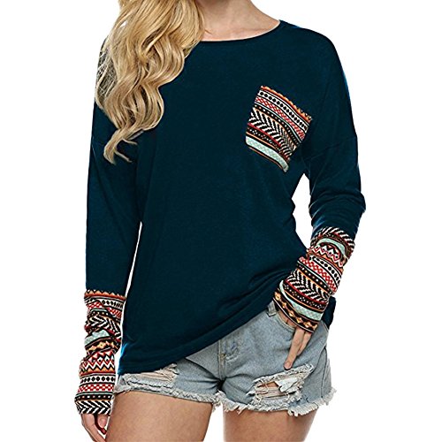 LAEMILIA Damen Langarmshirt Boho Long Sleeve Strick Shirt Casual Streetwear T-Shirt Bluse Hemd (EU36/38=Tag S, Dunkelblau) von LAEMILIA