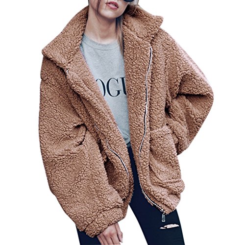 LAEMILIA Damen Mantel Jacke Plüsch Winter Stepp Warmen Oversize Boyfriend Outwear Cardigan Lange Ärmel Einfarbig Parka von LAEMILIA