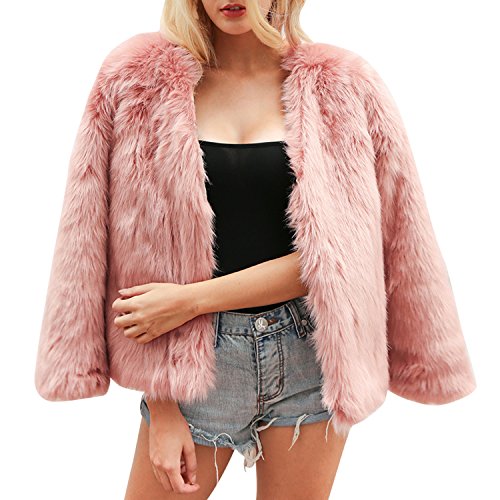 LAEMILIA Damen Mantel Winter Elegant Warm Faux Fur Kunstfell Cardigan Trenchcoat in Felloptik Rundhals Jacke Mantel Coat Wintermantel Outwear von LAEMILIA