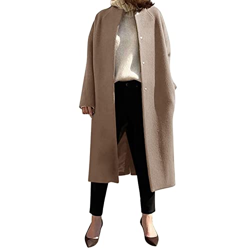 LAEMILIA Damen Mantel elegant Winter Rundhals Trenchcoat einfarbig mit Taschen Cardigan Mantel mit Druckknopf Übergangsmantel für Herbst Winter von LAEMILIA