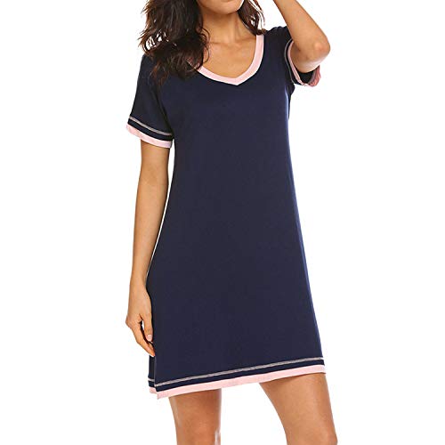 LAEMILIA Damen Nachthemd Kurzarm Nachtwäsche Rundhals Negligees Schlafhemd Sleepshirt Hauskleid von LAEMILIA