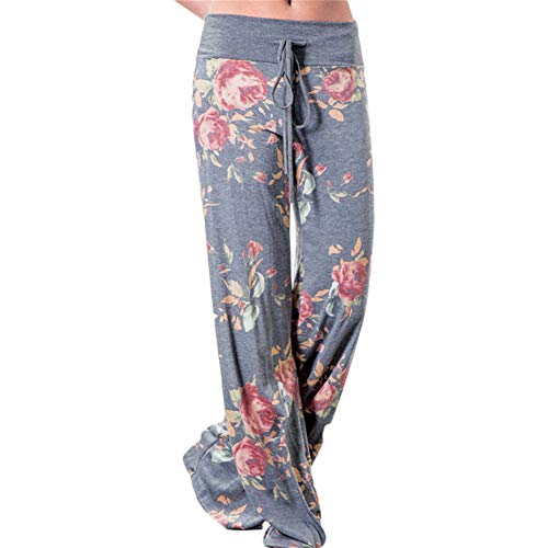 LAEMILIA Damen Palazzo Blumen Lange Pumphose Sommer Schlafanzughose High Waist Breites Bein Locker Pluderhose von LAEMILIA