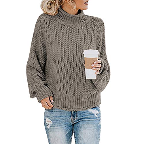 LAEMILIA Damen Pullover Stehkragen Einfarbig Herbst Winter Casual Loose Fit Pulli Langarm Sweatshirts Rundhals Rundhals Strickpullover Long Sleeve Outwear Mädchen Oberteil Strick Bluse von LAEMILIA