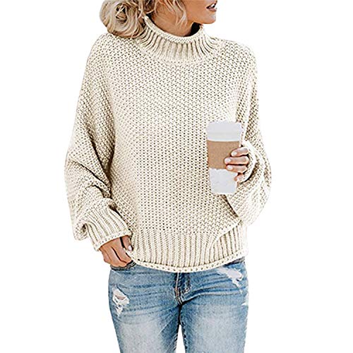 LAEMILIA Damen Pullover Stehkragen Einfarbig Herbst Winter Casual Loose Fit Pulli Langarm Sweatshirts Rundhals Rundhals Strickpullover Long Sleeve Outwear Mädchen Oberteil Strick Bluse von LAEMILIA