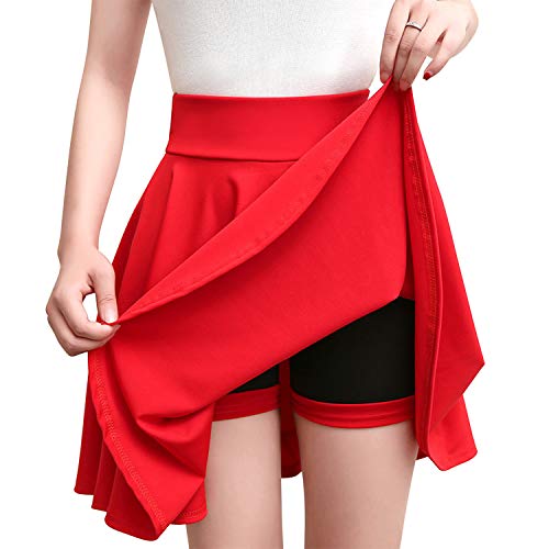 LAEMILIA Damen Rock kurz high Waist Dehnbare Faltenrock mit Shorts Schulmädchen Skater Mini Rock Cosplay Glockrenrock Rot 4XL von LAEMILIA